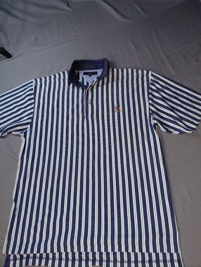 Tommy Hilfiger Golf Shirt Men's Navy & White Striped Polo Shirt